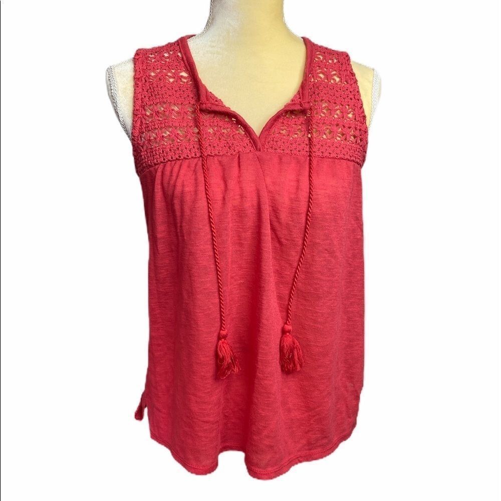 Thyme + Honey Crochet Sleeveless top w tassels - S